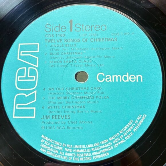 Jim Reeves 12 Songs of Christmas Country Vinyl LP in Shrink RCA Camden 60s - Picture 2 of 7